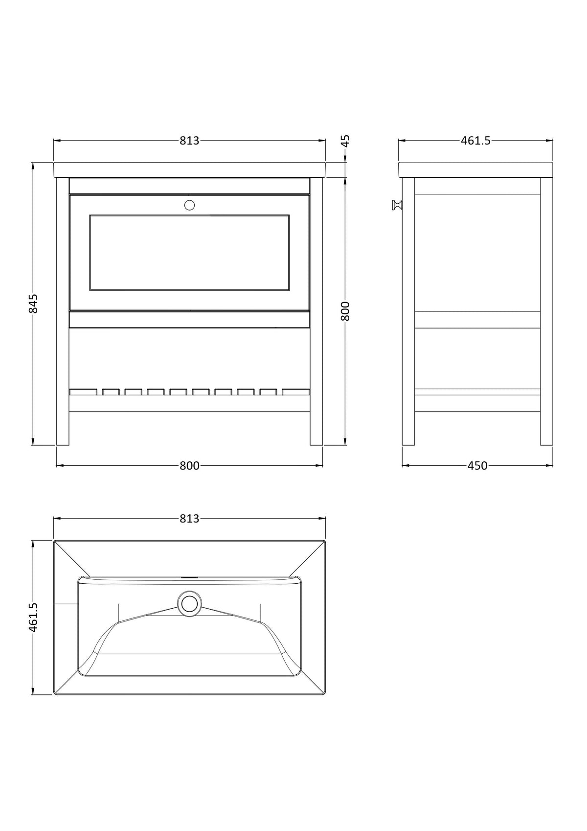 Fairford Juliette Satin White 800mm 1 Drawer Floorstanding Vanity Unit with 0 Tap Hole Basin