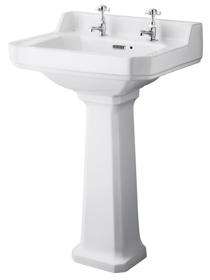 Fairford Hexam 560mm 2 Tap Hole Basin and Full Pedestal