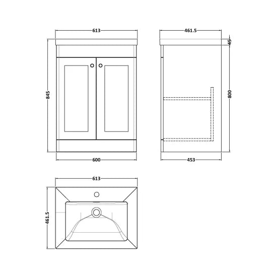Fairford Laurel Soft Black 600mm 2 Door Floorstanding Vanity Unit with Stone Basin