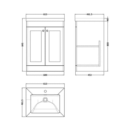 Fairford Laurel Soft Black 600mm 2 Door Floorstanding Vanity Unit with Stone Basin