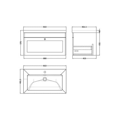 Fairford Laurel Soft Black 800mm 1 Drawer Wall Hung Vanity Unit with Stone Basin