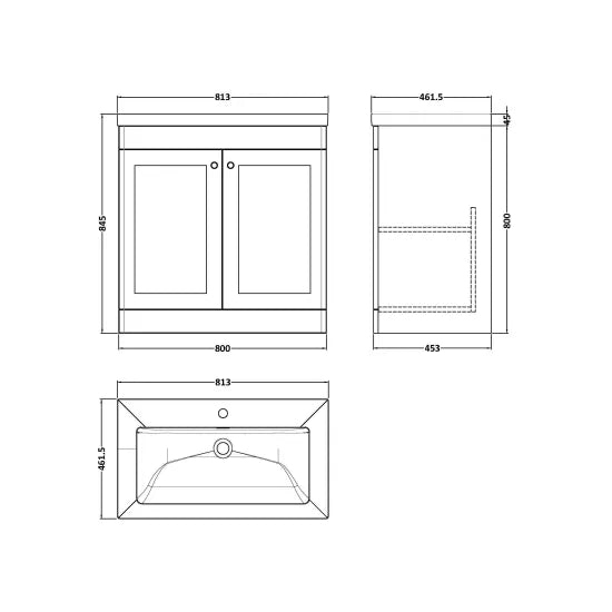 Fairford Laurel Satin Grey 800mm 2 Door Floorstanding Vanity Unit with Stone Basin