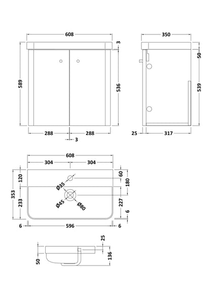 Fairford Crayo 600mm Gloss White Wall Hung Vanity Unit