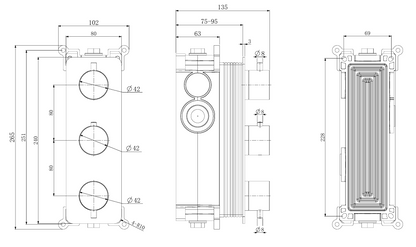 Fairford Element 7 Matt Black Triple Shower Valve, 3 Outlet