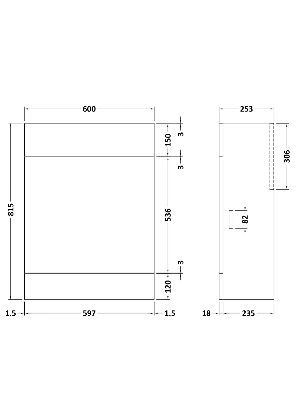 Fairford Union Style Slab Matt Stone Grey 600mm Slimline WC Unit