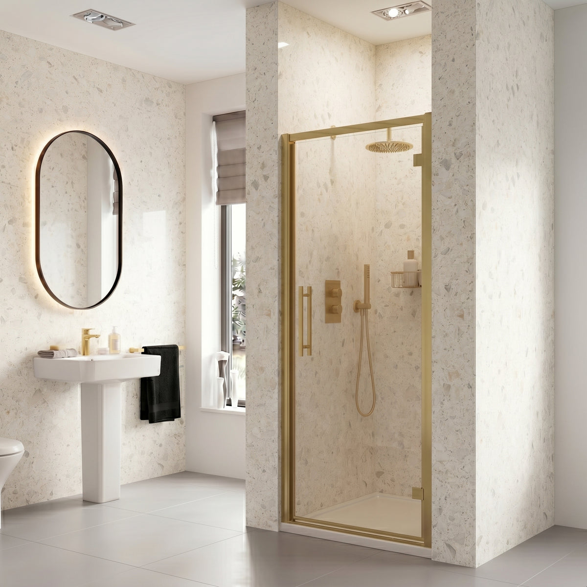 Fairford 6mm 900mm Brushed Brass Hinged Shower Door