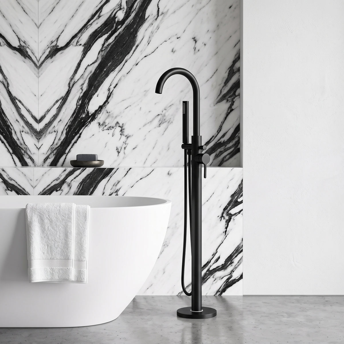 Fairford Verso Matt Black Freestanding Bath Shower Mixer