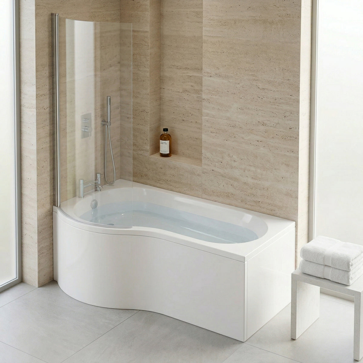 Fairford 1700 x 850 LH P Shape Bath with Screen and Panel