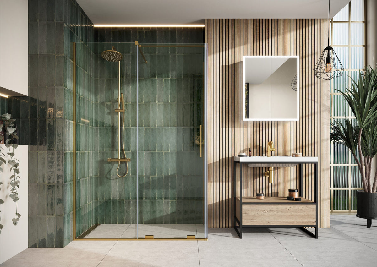 Fairford 8mm Frameless 1700mm Brushed Brass Sliding Shower Door