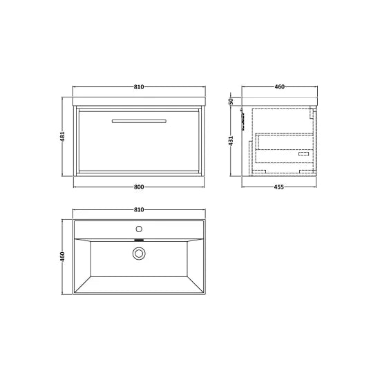 Fairford Tisse Bleached Oak 800mm 1 Drawer Wall Hung Vanity Unit with Thin Edged Basin