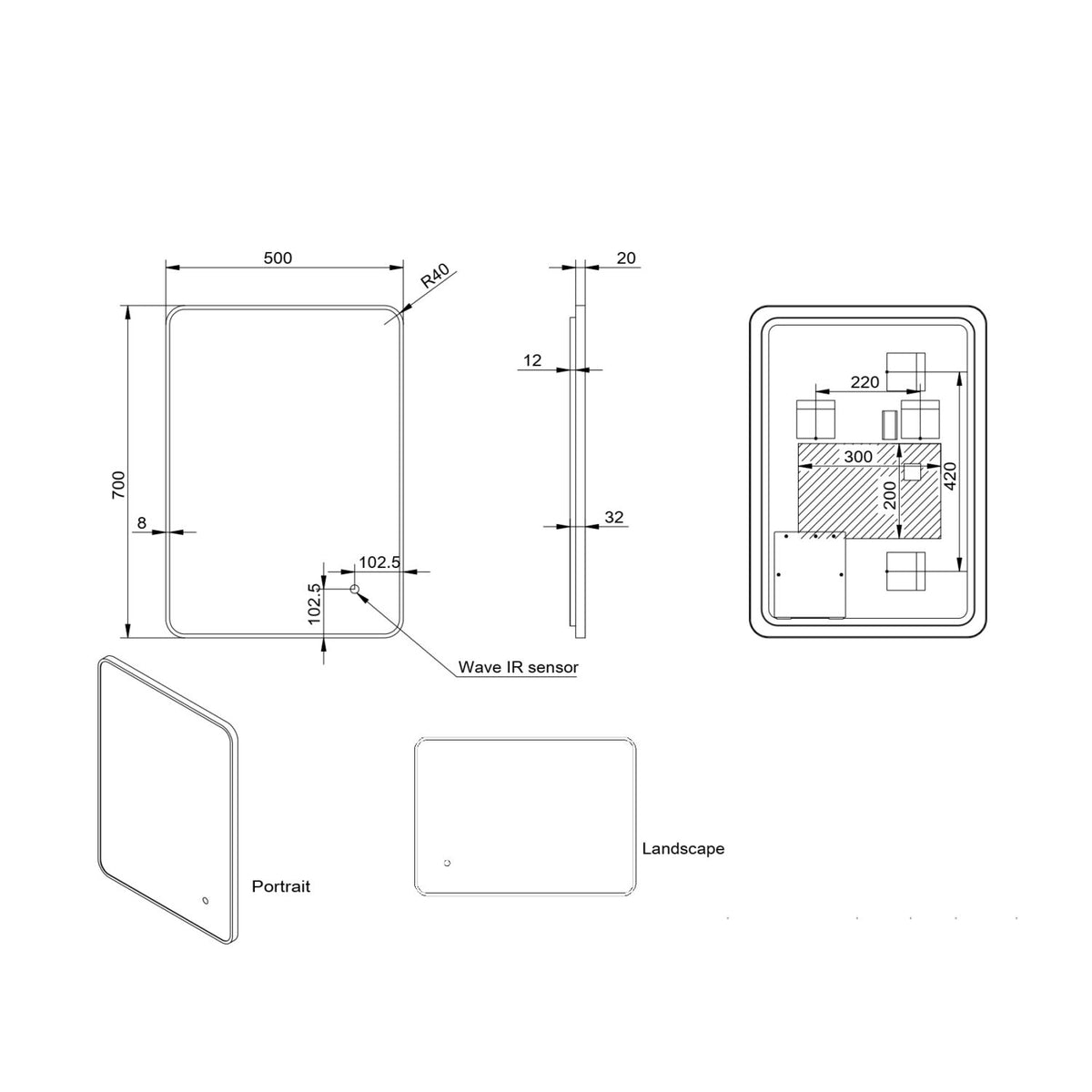 Fairford Alfie 500 Brushed Brass 500 x 700mm Mirror