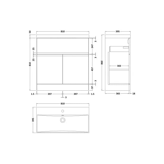 Fairford Finesse Soft Black 800mm 2 Door Floorstanding Vanity Unit with Top Drawer