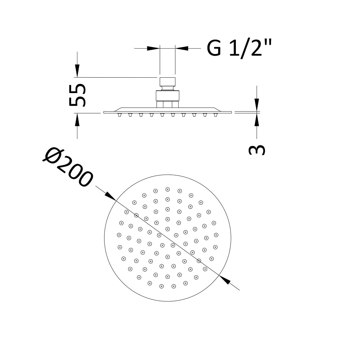 Fairford Element 10 200 x 200mm Brushed Brass Rain Shower Head