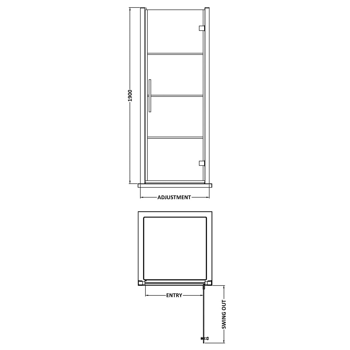 Fairford 8mm Matt Black Lined, 800mm Hinged Shower Door