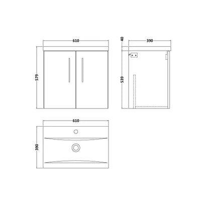 Fairford Aspri Gloss White 600mm 2 Door Wall Hung Vanity Unit