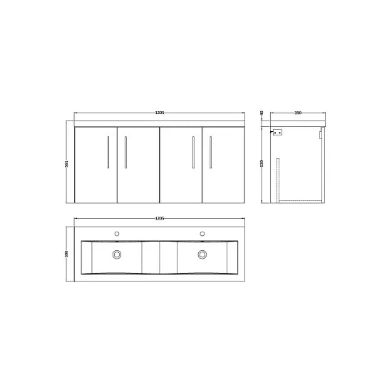 Fairford Aspri Gloss White 1200mm 4 Door Wall Hung Vanity Unit