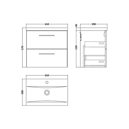 Fairford Aspri 600mm Gloss White 2-Drawer Wall Hung Vanity Unit