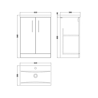 Fairford Aspri Midnight Blue 600mm 2 Drawer Floorstanding Vanity Unit
