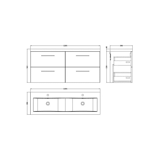 Fairford Aspri Midnight Blue 1200mm 4 Drawer Wall Hung Vanity Unit