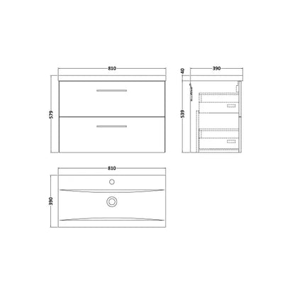 Fairford Aspri 800mm Midnight Blue 2-Drawer Wall Hung Vanity Unit