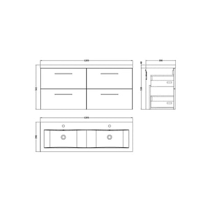 Fairford Aspri Bleached Oak 1200mm 4 Drawer Wall Hung Vanity Unit