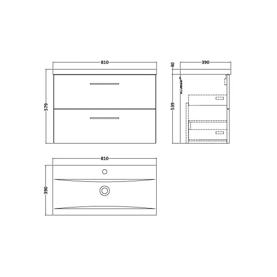 Fairford Aspri 800mm Anthracite 2-Drawer Wall Hung Vanity Unit