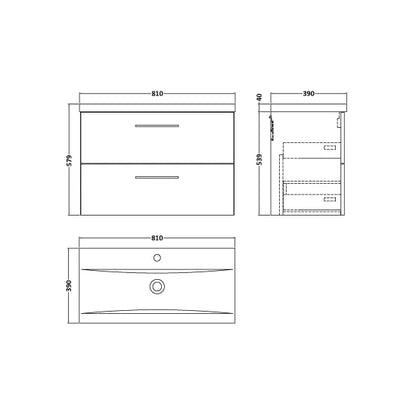 Fairford Aspri 800mm Anthracite 2-Drawer Wall Hung Vanity Unit