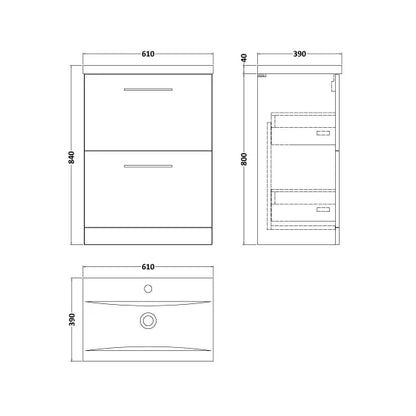 Fairford Aspri 600mm Anthracite 2-Drawer Floorstanding Vanity Unit