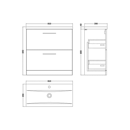Fairford Aspri 800mm Anthracite 2-Drawer Floorstanding Vanity Unit