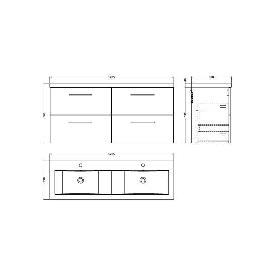 Fairford Aspri Black Woodgrain 1200mm 4 Drawer Wall Hung Vanity Unit