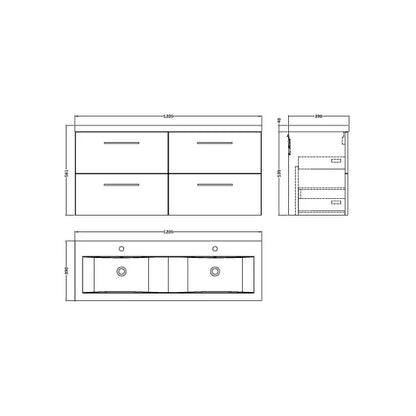 Fairford Aspri Black Woodgrain 1200mm 4 Drawer Wall Hung Vanity Unit