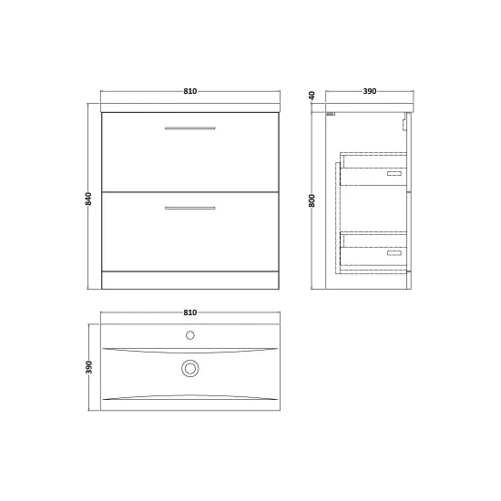 Fairford Aspri 800mm Satin Green 2-Drawer Floorstanding Vanity Unit