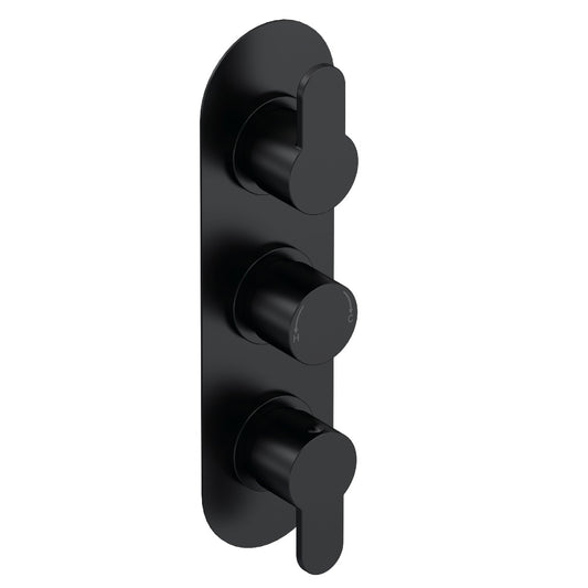 Fairford Element 10 Matt Black Round Concealed Triple Shower Valve, 2 Outlet
