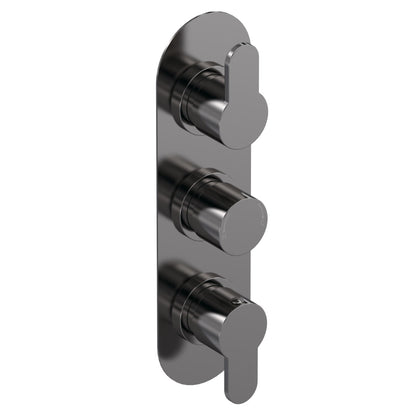 Fairford Element 10 Brushed Gun Metal Round Concealed Triple Shower Valve, 2 Outlet