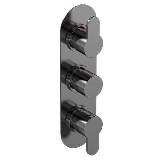 Fairford Element 10 Brushed Gun Metal Round Concealed Triple Shower Valve, 2 Outlet