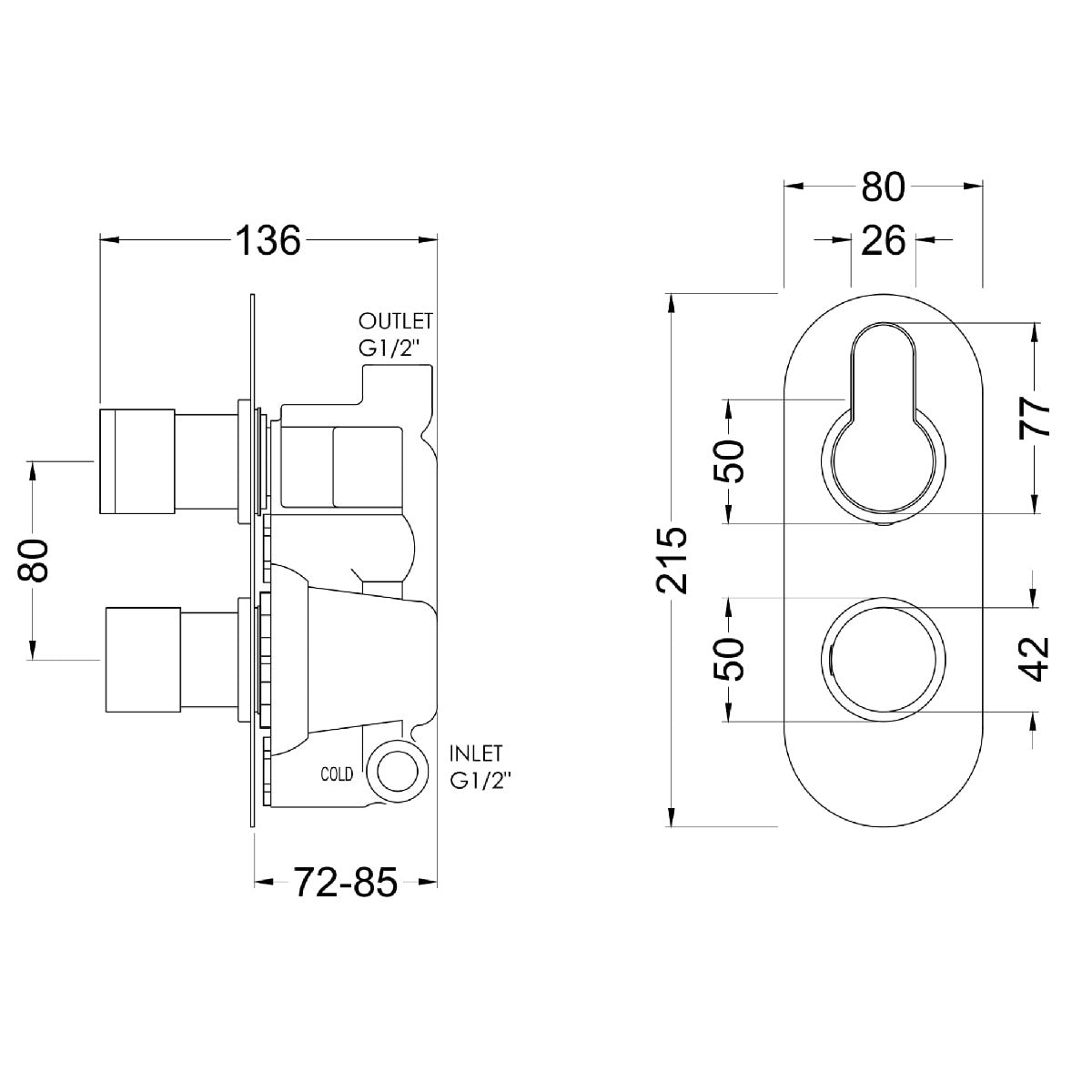 Fairford Element 10 Brushed Brass Round Concealed Twin Shower Valve, 1 Outlet