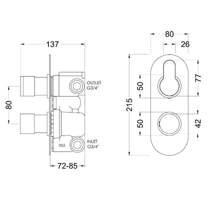 Fairford Element 10 Chrome Round Concealed Twin Shower Valve with Diverter, 2 Outlet