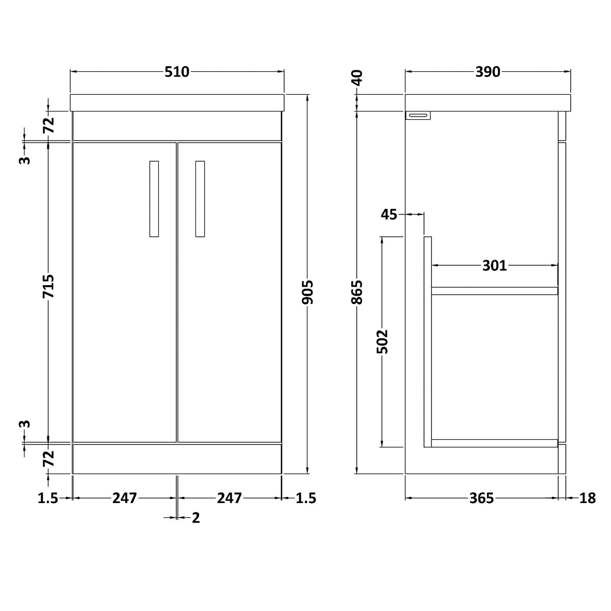 Fairford Carnation 500mm Gloss White Floor Standing 2 Door Vanity Unit, with Basin