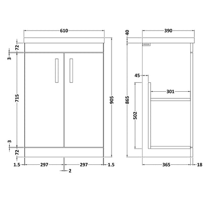 Fairford Carnation 600mm Gloss White Floor Standing 2 Door Vanity Unit, with Basin