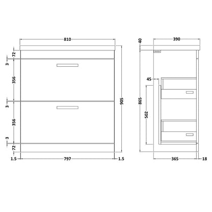 Fairford Carnation 800mm Gloss White Floor Standing 2 Drawer Vanity Unit, with Basin