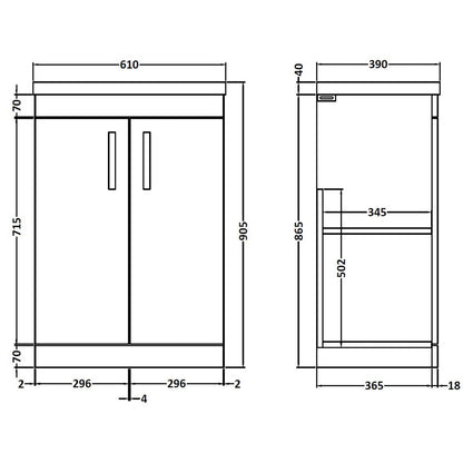 Fairford Carnation 600mm Gloss Grey Floor Standing 2 Door Vanity Unit, with Basin
