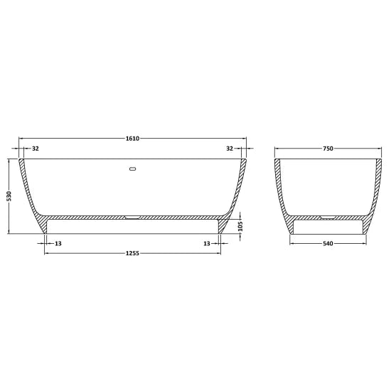Fairford Vive 1610 x 750 x 530mm Polished Solid Surface Freestanding Bath