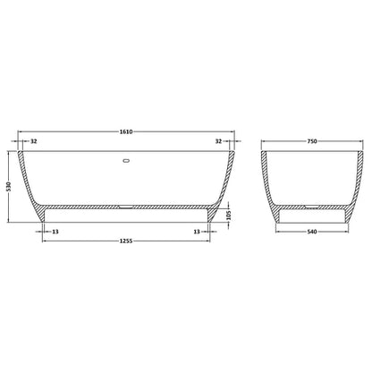 Fairford Vive 1610 x 750 x 530mm Matt Solid Surface Freestanding Bath