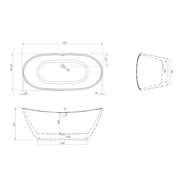 Fairford Dukestone 1700 x 800mm Freestanding Bath