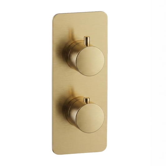 Fairford Element 7 Brushed Brass Twin Shower Valve, 2 Outlet