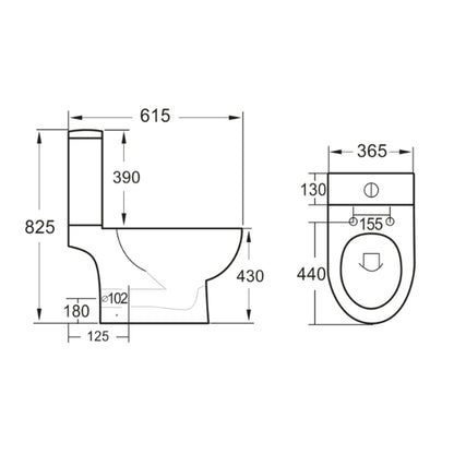 Fairford Palio Rimless Open Back Close Coupled Toilet with Slim Soft Close Seat