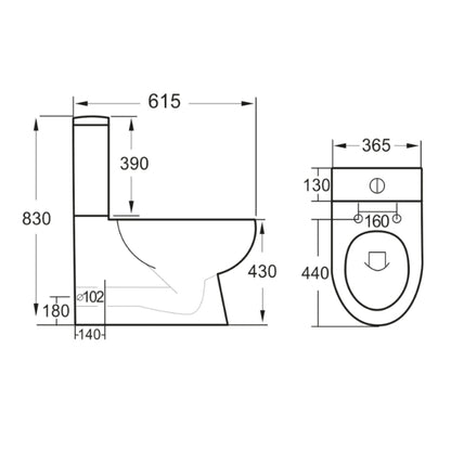Fairford Palio Rimless Close Coupled Toilet with Wrapover Soft Close Seat