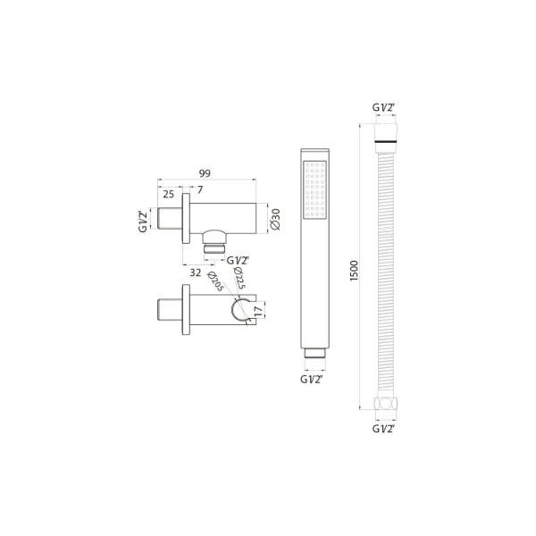 Fairford Round Shower Outlet With Hose And Head - Black
