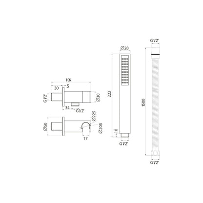 Fairford Square Shower Outlet With Hose And Head - Black