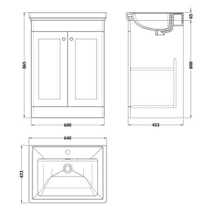 Fairford Laurel 600mm Floor Standing Satin White Vanity Unit - 1 Tap Hole